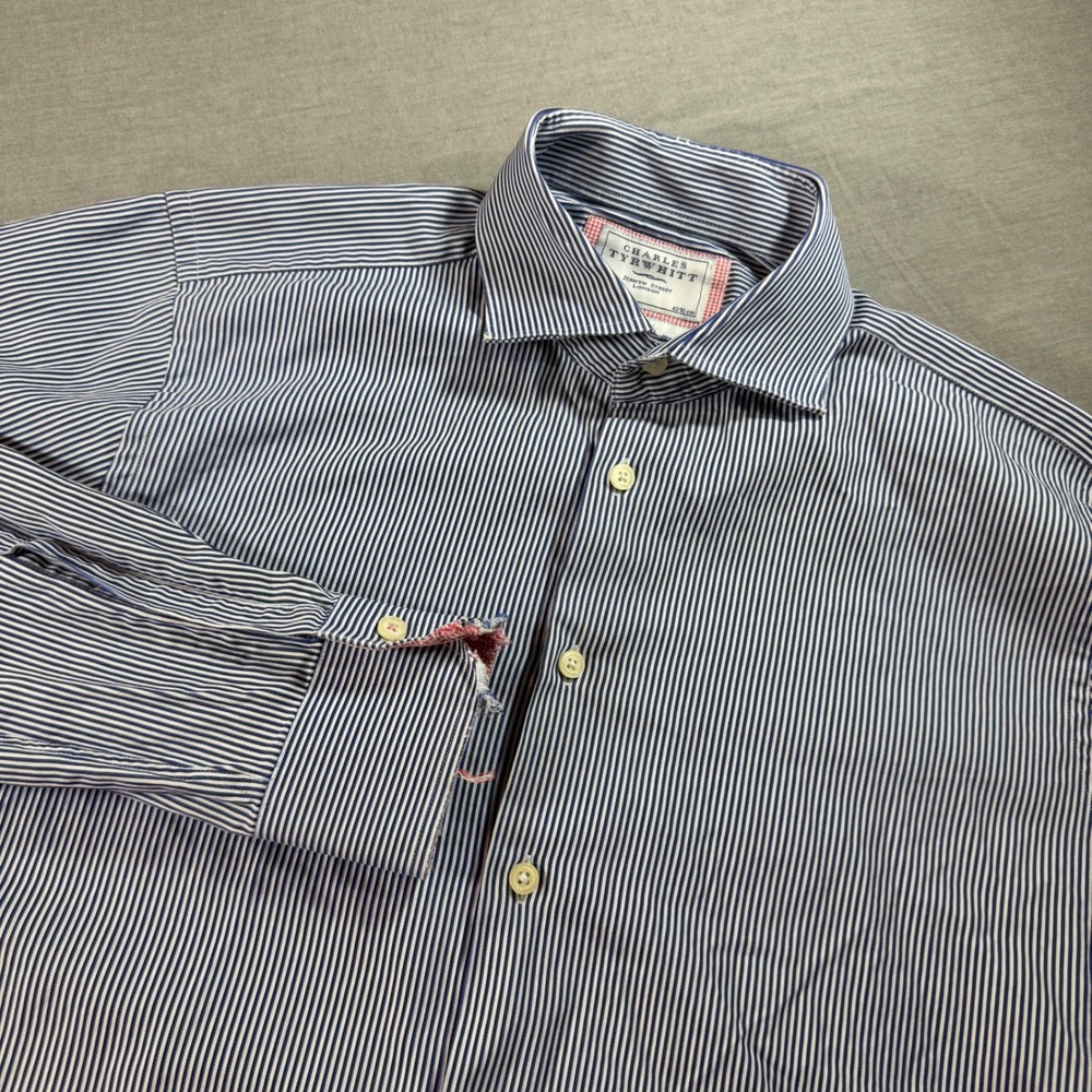Charles Tyrwhitt Dress Shirt Mens 16.5/36 Blue Striped Good Slim Fit Cotton
